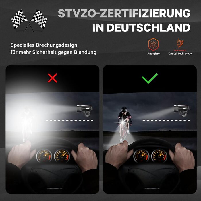 Велофара LED Ventvinal 100 LUX, USB зарядка, 3 режими, IPX5, стійка до вологи, схвалена StVZO, чорна