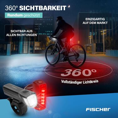 Велосипедний ліхтар FISCHER Twin Set: 360° підсвічування, LED, 30 Lux, USB-C, акумуляторний, для передньої та задньої частини велосипеда