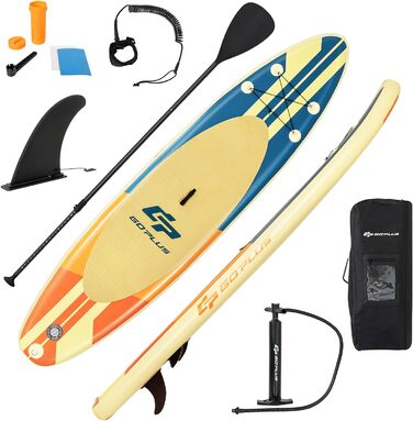 Надувна SUP-дошка RELAX4LIFE 335x76x15 см з веслом, рюкзаком, насосом, ремкомплектом та 3 плавниками, жовта – для початківців і професіоналів