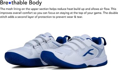 Бадмінтонні кросівки HUNDRED Court Star для дітей та юніорів | Легкі | X-Cushion | Для залу: бадмінтон, теніс, сквош, настільний теніс, баскетбол та падел | Білий, темно-синій | 38 EU