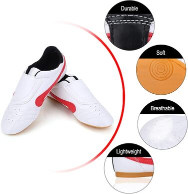 Таекундо - спортивні кросівки, унісекс, дихаючі, для боксу, кунг-фу, тай-чі, фітнесу, гімнастики, легкі, для дітей та дорослих (36 - білий та червоний)