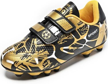 Дитячі футбольні бутси Unisex, чорно-золоті, розмір 28-37 EU, дихаючі, антиковзкі