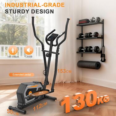 Еліптичний тренажер Crosstrainer 3-в-1 для дому з LCD-монітором та регулюванням навантаження до 287 кг (Оранжевий + Чорний)