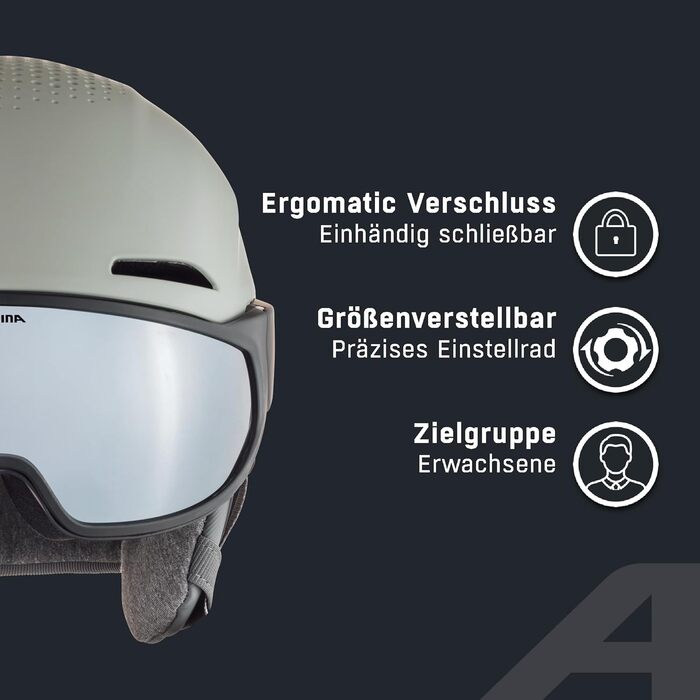 Шолом гірськолижний Alpina Alto Q-LITE з візором S, moon-grey matt (51-55 см)