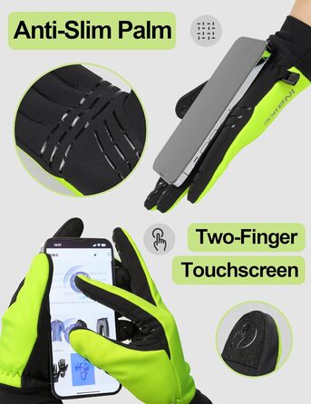 Зимові рукавички для велоспорту та катання на лижах з сенсорним екраном, вітрозахисні, теплі, зелені, XL