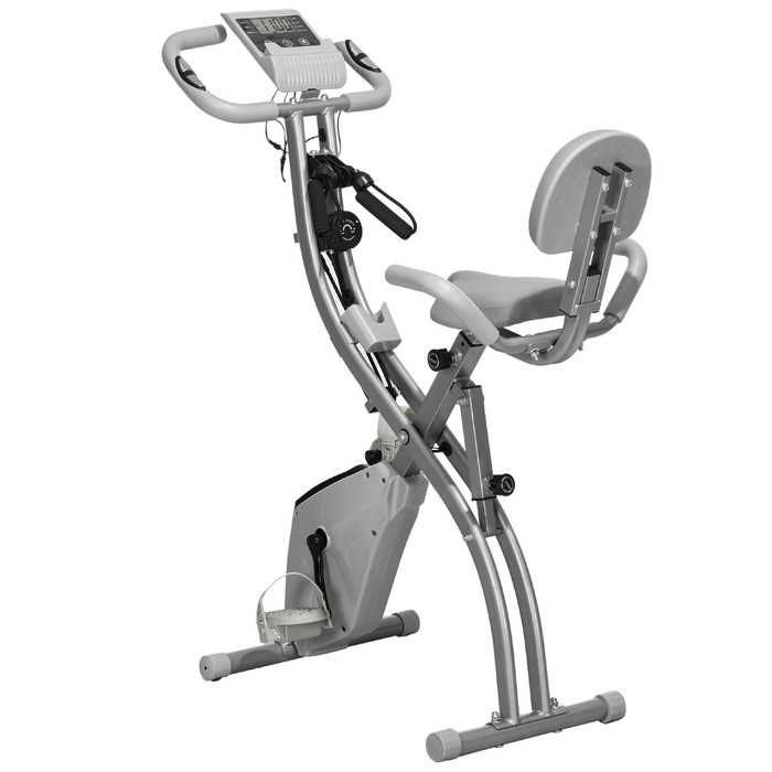 Велотренажер HOMCOM X-Bike 2-в-1 складаний велосипедний тренажер з LCD дисплеєм 8-рівневий магнітний опір сталевий натяжний трос сірий 97x51x115 см