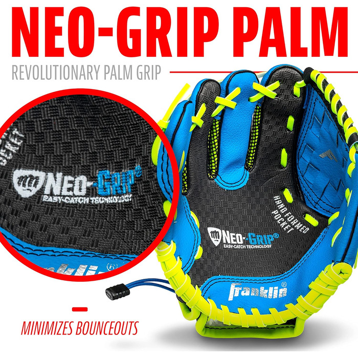 Рукавиця для бейсболу Franklin Sports Teeball (універсальна, 22.9 см) - Синє штучне шкіра, для юніорів