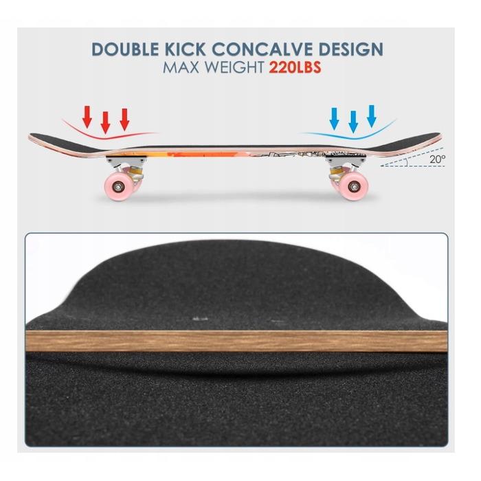 Скейтборд у зборі WeSkate Complete, 80 x 20, Double Kick