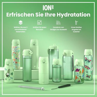 Пляшка для води Ion8 500 мл, не протікає, легка чистка, BPA-free, з ручкою та кришкою, з метеликами, для спорту та школи