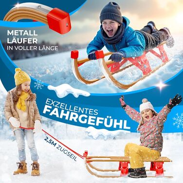 Дерев'яний санчата KESSER® Premium з буку, складні, з тяговим тросом та металевими чіпами, без спинки, червоні