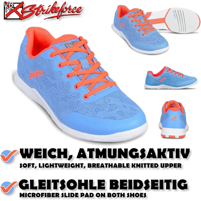 Кросівки для боулінгу KR Strikeforce з шнурівкою, двостороння підошва, спортивний дизайн, кольорові, 36 EU, блакитний/оранжевий