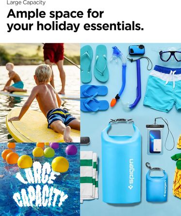 Набір водонепроникних сумок Spigen Dry Bag Set [Aqua Shield] 20L+21L для пляжу, плавання, кемпінгу, каякінгу та човнів (Морська блакить)