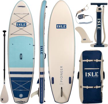 Надувна SUP-дошка ISLE Pioneer з веслом, рюкзаком, насосом, 3-плавникова система, страхувальний трос, дизайн Каліфорнія – для початківців