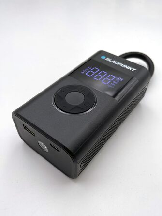 Портативний акумуляторний компресор Blaupunkt TPM 124 для накачування шин авто, велосипедів, мотоциклів і м'ячів, з функціями павербанку та ліхтарика, чорний