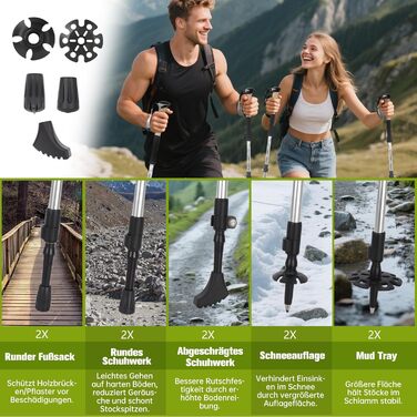 Телескопічні палиці для скандинавської ходьби Nordic Walking з корковими ручками, алюмінієві регульовані палиці для хайкінгу та прогулянок, 62–135 см, чорні (Upgrade 2025)