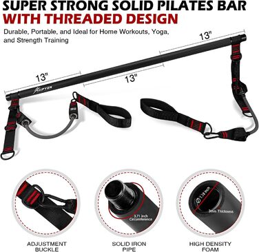 Набір для пілатесу HPYGN з 4 еластичними стрічками, регульоване обладнання для пілатесу для жінок та чоловіків, багатофункціональний набір для фітнесу, стрічки для стегон, ніг, рук, домашній спортзал, йога, силові тренування, розтяжка (чорний)