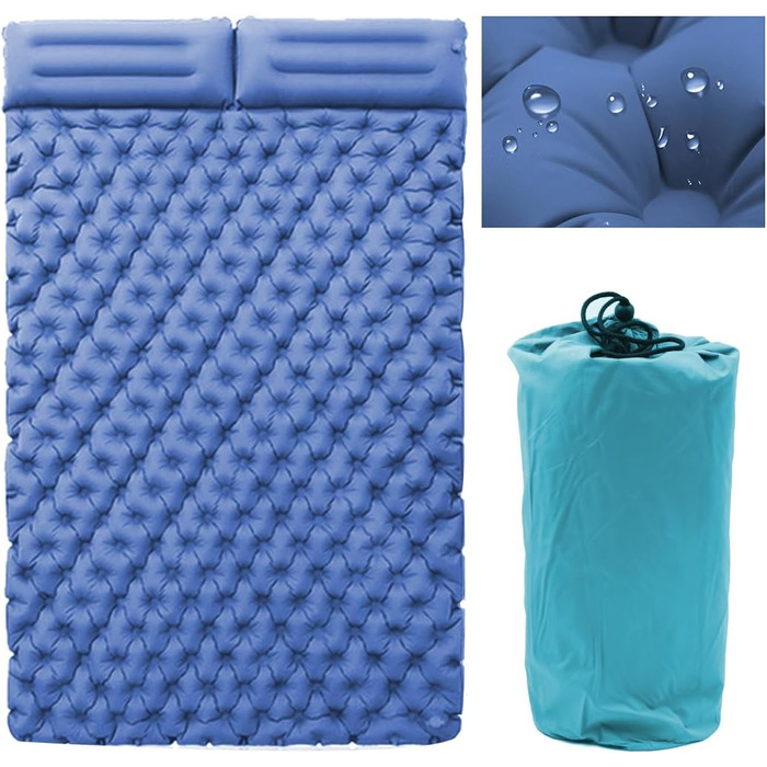 Надувна туристична матрац Isomatte для кемпінгу, самонадувна, ультралегка, для 2 осіб, з насосом та подушкою, блакитна