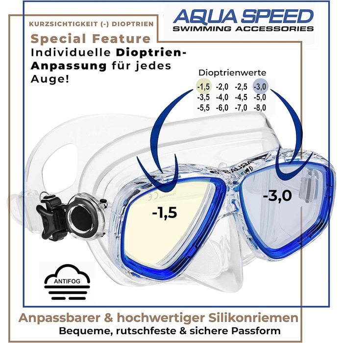 Плавальна маска Aqua Speed OPTIC PRO 11 з корекцією зору – оптичні та звичайні лінзи для підводного плавання