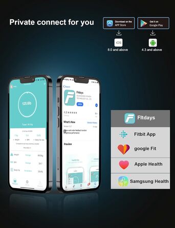 Розумні ваги-аналізатор жиру, Bluetooth, з додатком, 13 показників тіла: вага, ІМТ, м'язова маса, вода, білок, BMR, до 180 кг