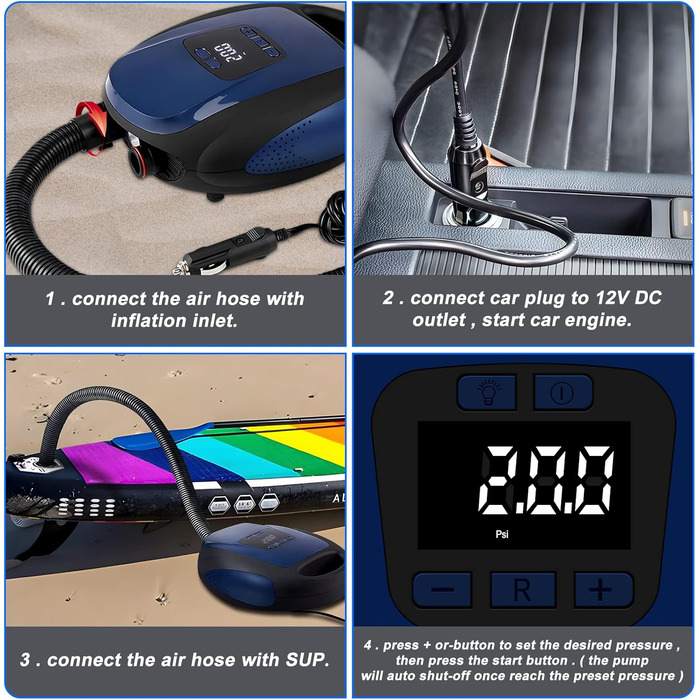 Електрична SUP-насос Ruitx 20PSI з високим тиском, 12V DC, для каяків/матраців/віндсерфінгу/водних видів спорту