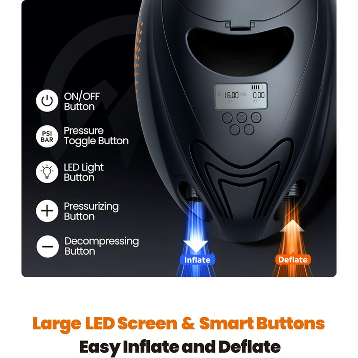 Насос для SUP дошки OutdoorMaster 6000mAh: електричний, акумуляторний, 16PSI, автоматичне вимкнення