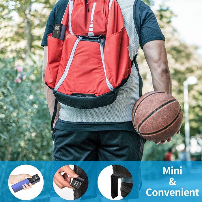 Електричний насос для м'ячів з манометром та LCD-дисплеєм (2 голки, 1 насадка) - для футболу, баскетболу, волейболу, блакитний