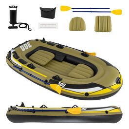Надувний човен HOMASIS для риболовлі та водних видів спорту (на 2 дорослих та 1 дитину) з веслами, помпою, сидіннями та тримачами для вудок