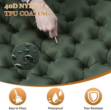 Кемпінговий килимок Satisure для 2 осіб: самонадувний, водовідштовхувальний, з насосом, для відпочинку на природі, на воді та в авто