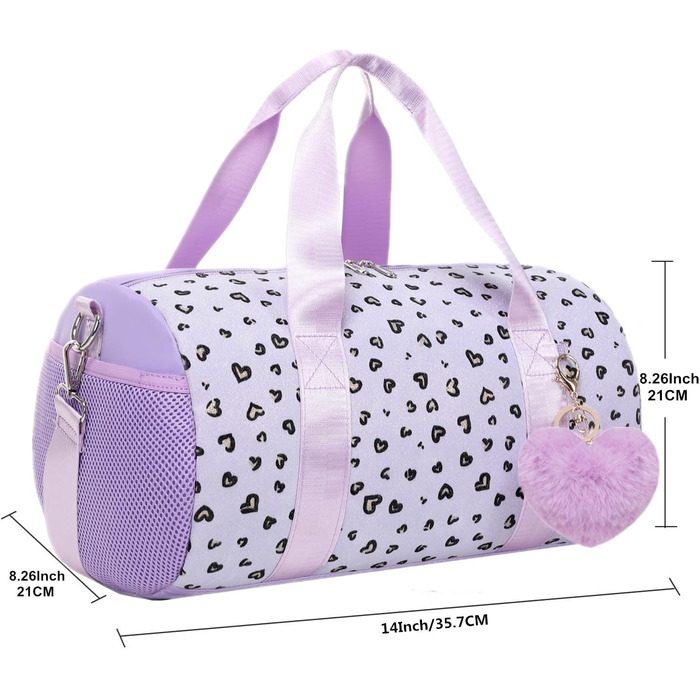 Сумка для танців та плавання для дівчаток, балетна сумка фіолетова з принтом «Серце»