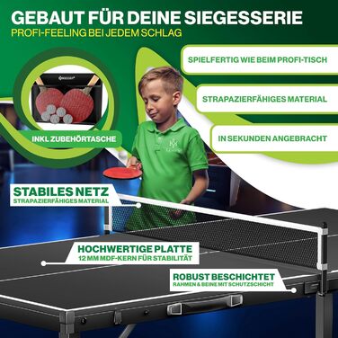 Набір для пінг-понгу KESSER® Mini з ракетками, м'ячами та сіткою | Розкладний стіл для гри в настільний теніс | Ігровий набір для дітей та дорослих | 153 x 76,5 см
