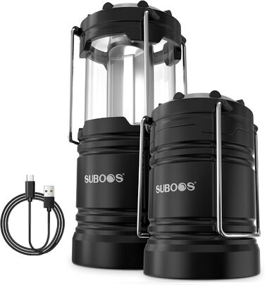 Набір з 2 LED кемпінгових ліхтарів SUBOOS: акумулятор, сонячна панель, живлення від батарейок AA, для кемпінгу, виживання, відключень електроенергії