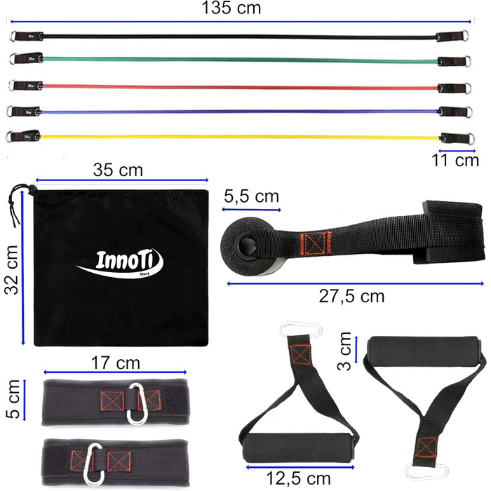Еластичні стрічки InnoTi для фітнесу: набір для нарощування м'язів, домашні тренування, стрічки-експандер з латексу, м'які петлі та дверний анкер, 45-68 кг