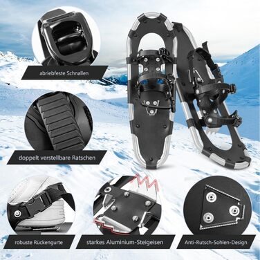 Снігоступи GYMAX легкі алюмінієві, комплект з регульованими трекінговими палками та сумкою, обладнання для гірського туризму, ходьби снігом для чоловіків, жінок, підлітків, 30 дюймів + сріблястого кольору