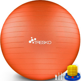 Гімнастичний м'яч TRESKO 85 см, BPA-Free, з насосом, для фітнесу, йоги, пілатесу, вагітних, антивибуховий, до 300 кг, помаранчевий (для зросту понад 185 см)
