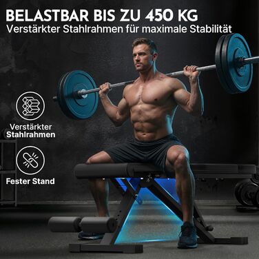 Hantelbank NEOLYMP для дому, до 450 кг, складна та регульована, карбоновий дизайн, 72 положення, з Ebook та доступом до додатку - ідеально для жиму лежачи та силових тренувань