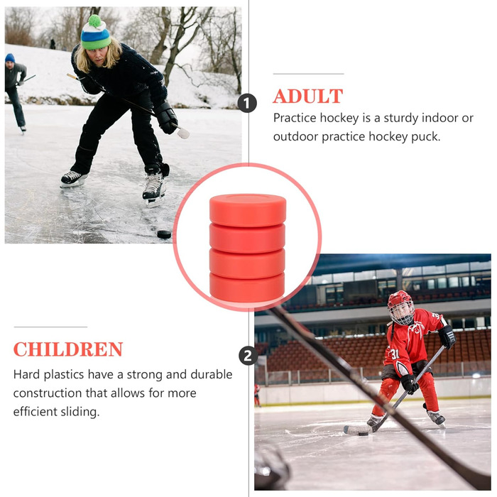 Хокейні шайби VANZACK для гри та тренувань: 4 шт. (7x7 см, червоні)