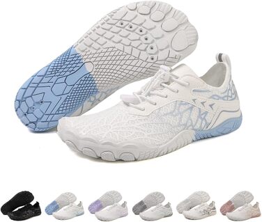 Взуття для плавання, водяні черевики для жінок, п'ятипалі, неслизька підошва, швидке висихання, дренажна система, легкі босижні черевики для багатоцільових активностей, білий/блакитний, 36-47 EU, Whiteblue 811 42 EU