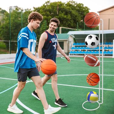 Підставка для м'ячів XIAQICA: тримач для 5 м'ячів, знімна конструкція, стабільна та міцна. Підходить для баскетболу та футболу (білий)