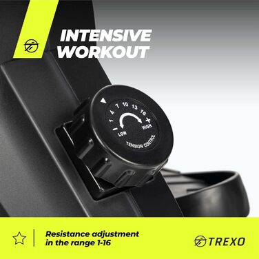 Гребний тренажер TREXO RM100 з магнітним опором, маховик 3,5 кг, стабільна конструкція, ергометр, чорний