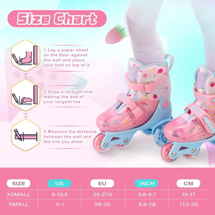 Дитячі ролики для дівчаток, 4 розміри, регульовані, безпечні, дихаюче матеріалу, легкі, для початківців (fruit, XS: 25-27.5 EU)