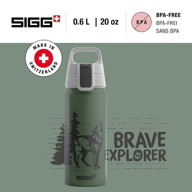 SIGG Алюмінієва пляшка для дітей 0,6 л WMB ONE, для газованих напоїв, герметична, легка, BPA-free, сертифікат ClimatePartner, спорт і школа, Brave Wolf Classic