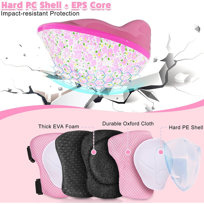Дитячий шолом та набір захисту (3-8 років), рожевий, з LED-ліхтариками, для велосипеда та скейтборда