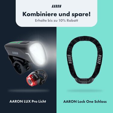 Комплект велосипедних ліхтарів AARON 100/50 ЛЮКС для міських велосипедистів та електровелосипедів, StVZO, USB-зарядка, водостійкі, передній і задній ліхтар