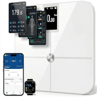 Розумні ваги Body Smart: Bluetooth/Wi-Fi, аналіз складу тіла (жир, м'язи, BMI), вага немовлят, TFT-LCD, до 25 показників, до 180 кг, білі
