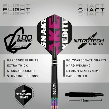 Професійний набір дротиків Red Dragon Peter Wright Snakebite World Champion Tapered SE з оперенням і стержнями
