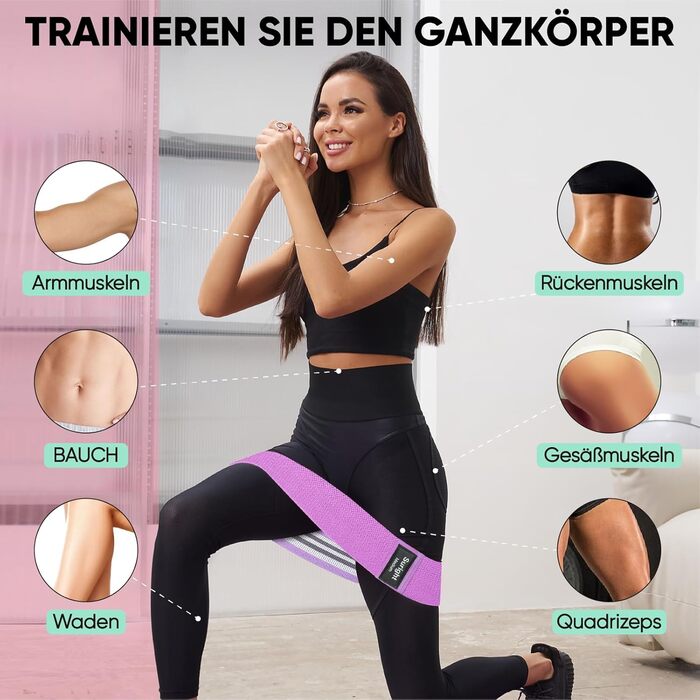 Фітнес-еластичні стрічки Suright: резистентні гумки для йоги, силових тренувань, ніг та сідниць. Набір для фітнесу (зелений, фіолетовий, чорний)