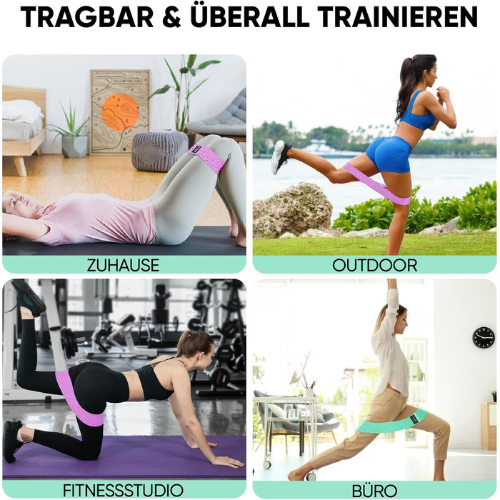 Фітнес-еластичні стрічки Suright: резистентні гумки для йоги, силових тренувань, ніг та сідниць. Набір для фітнесу (зелений, фіолетовий, чорний)