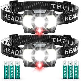 Лампа налобная LED Lsnisni 2000 люмен (2 шт/1 шт), надзвичайно яскрава, 6 режимів світла, червоне світло, батарейки в комплекті, IPX5 водонепроникність для дітей та дорослих, кемпінг, біг, риболовля, заряджається - 2 шт.