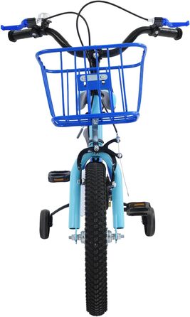 Дитяче велосипед 14 дюймів для дівчаток 3-7 років з додатковими колесами та кошиком, дзвіночком, регулюванням висоти, блакитний