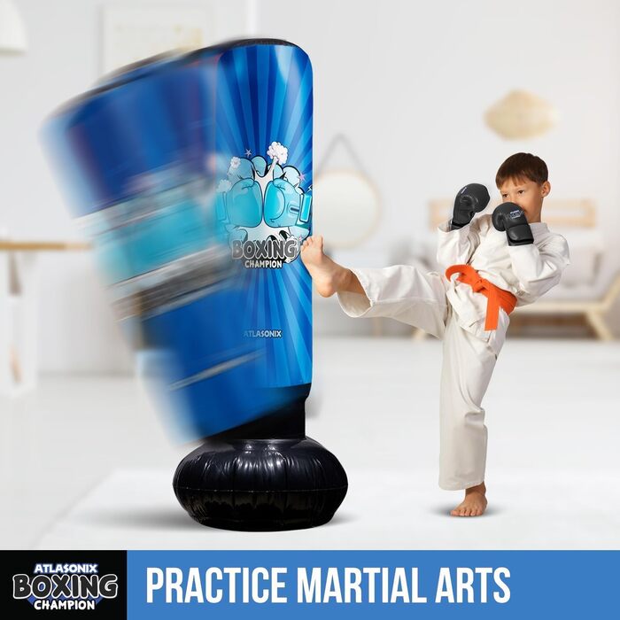 Надувний боксер для хлопчиків 4-8-12 років, стоячий бокс, карате-таеквондо, іграшка для активних ігор, подарунок на день народження, синій, міцний бокс-сет